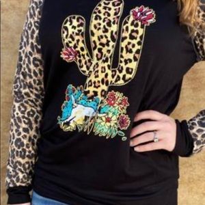 Leopard Sleeve Cactus Top